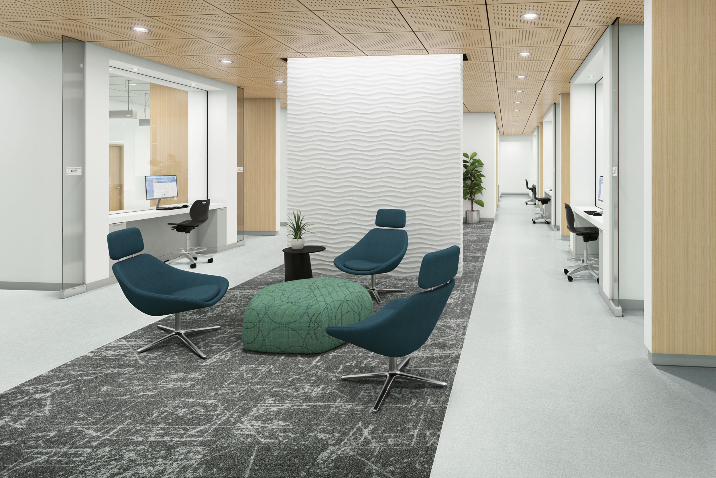 Interface Heartthrob carpet tile with Plant-astic LVT  in hospital waiting area image number 6